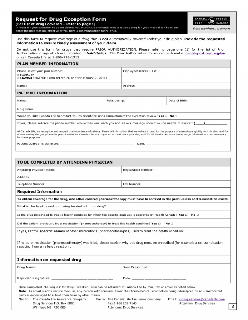 List of Covered Drugs and Request for Drug Exception Form | CUPW ...