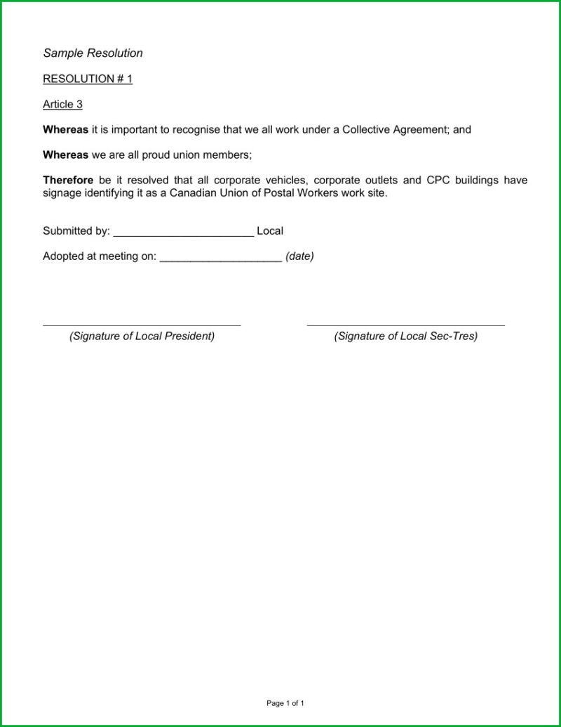 Written Resolution Example Georgia Template Resolutions for the upcoming Wage and Contract Regional Conference ...